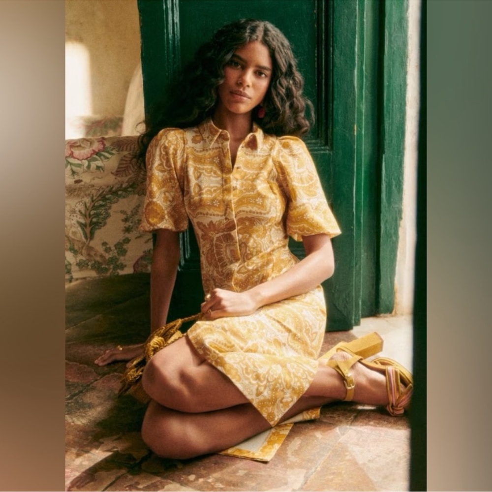 Sezane / Yellow Patterned Dress / Size, 6